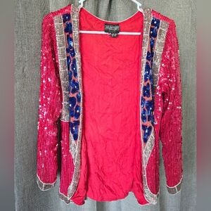Anjumun California Vtg 70s Sequin Jacket Pink W/ Leopard Print Size M